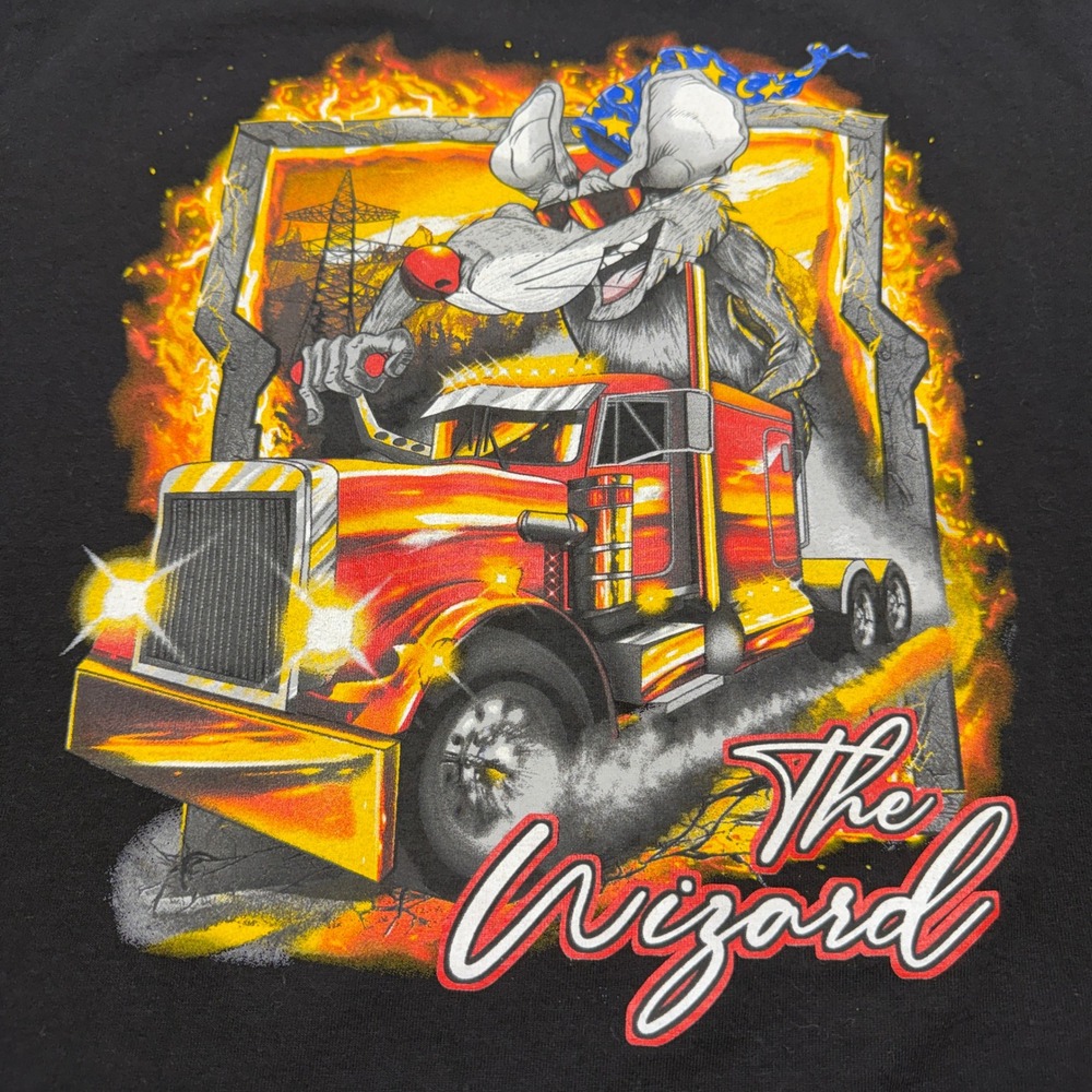 Vintage Bayside Elite Diesel Service Rat The Wizard Trucking T-Shirt Black Small - Picture 2 of 8